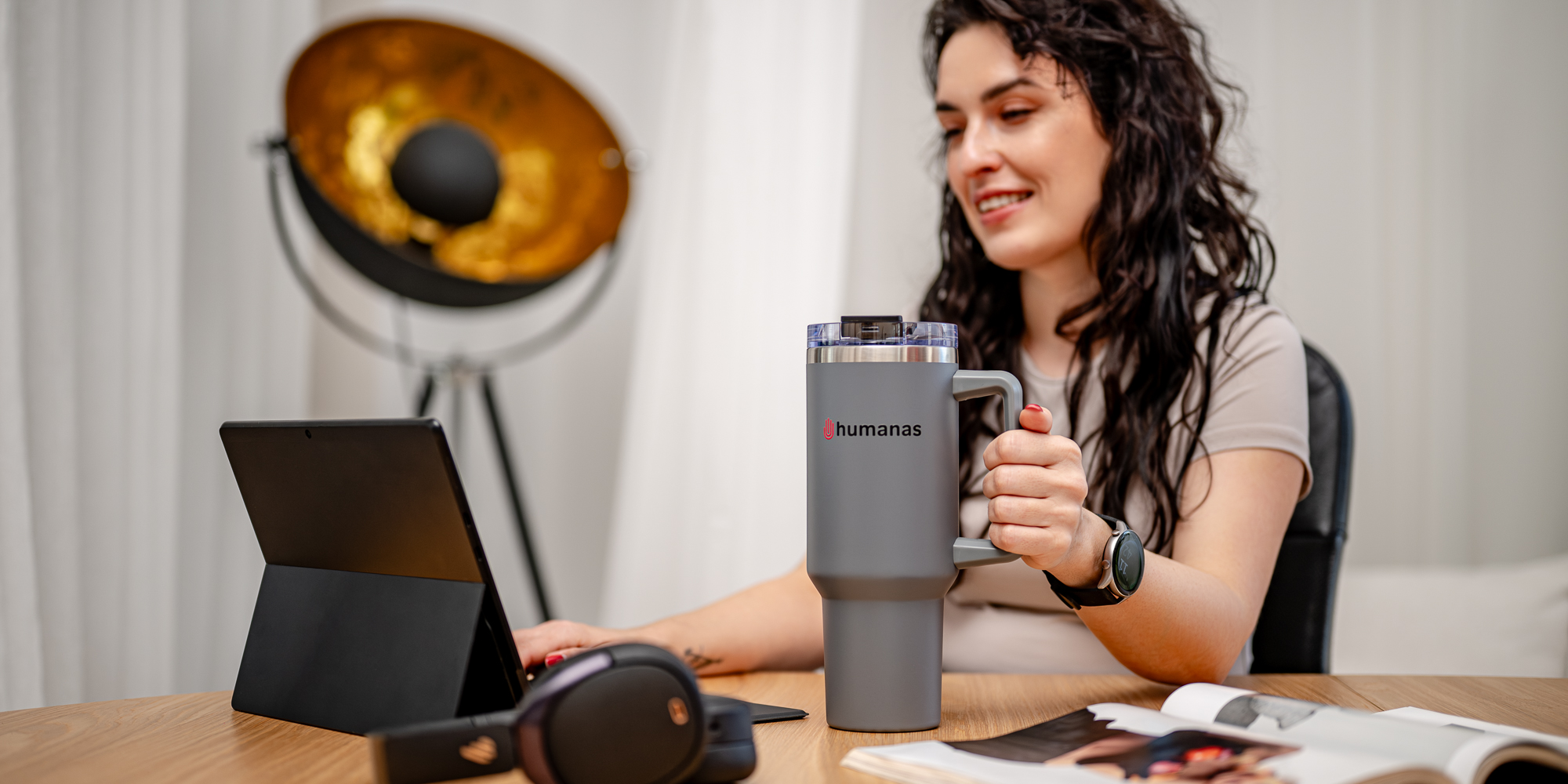 Kubek termiczny Humanas Viva 1200 ml - szary